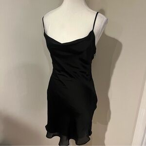 The Vanity Room Black Satin Cowl Slip Mini Dress